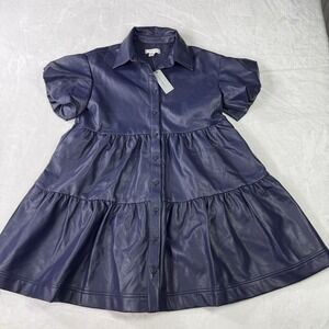 Anthropologie The Bettina Faux Leather Mini Shirt Dress by Maeve XSP Purple NWT